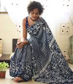 Multicolor printed cotton saree with blouse