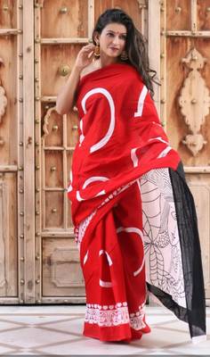 Multicolor printed cotton saree with blouse 2