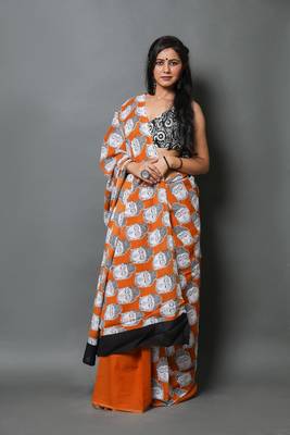 Multicolor printed cotton saree with blouse 1