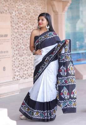 Multicolor printed cotton saree with blouse 1