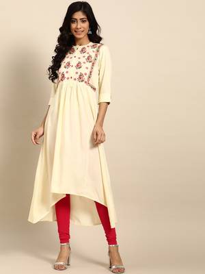 Cream embroidered rayon embroidered-kurtis 2
