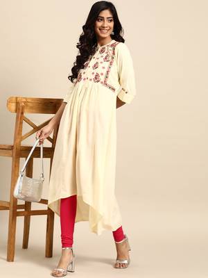 Cream embroidered rayon embroidered-kurtis 5