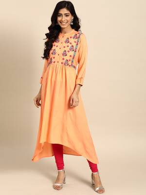 Peach embroidered rayon embroidered-kurtis 1