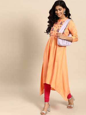 Peach embroidered rayon embroidered-kurtis 5