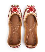 Purely Lush Embroidered Ethnic Red and White Floral Beautifully Designed Punjabi jutti for women