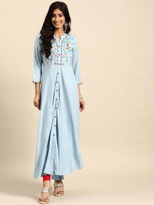 Blue embroidered rayon embroidered-kurtis 1