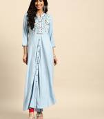 Blue embroidered rayon embroidered-kurtis