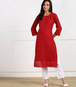 Red embroidered georgette chikankari-kurtis