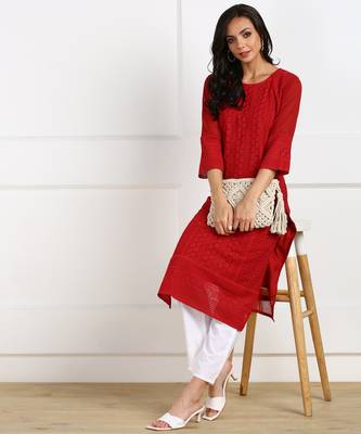 Red embroidered georgette chikankari-kurtis 4