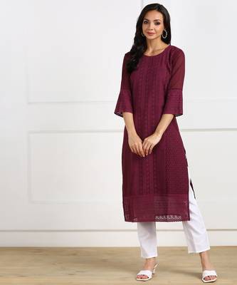 Purple embroidered georgette chikankari-kurtis 1