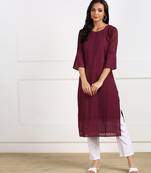 Purple embroidered georgette chikankari-kurtis