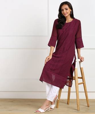 Purple embroidered georgette chikankari-kurtis 4