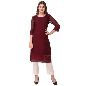 Brown embroidered georgette chikankari-kurtis 1