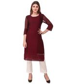 Brown embroidered georgette chikankari-kurtis