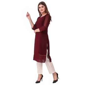 Brown embroidered georgette chikankari-kurtis 3
