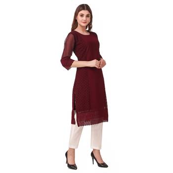 Brown embroidered georgette chikankari-kurtis 4