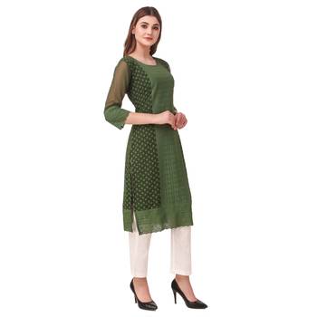 Dark-green embroidered georgette chikankari-kurtis 4