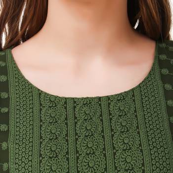 Dark-green embroidered georgette chikankari-kurtis 5