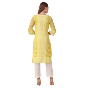 Yellow embroidered georgette chikankari-kurtis 2