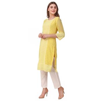 Yellow embroidered georgette chikankari-kurtis 3