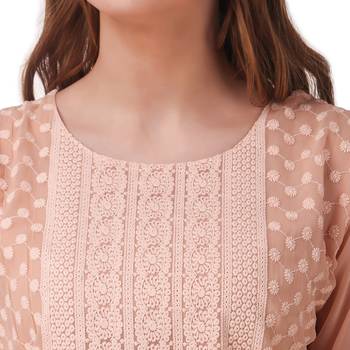 Peach embroidered georgette chikankari-kurtis 5