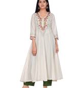 Off-white embroidered cotton kurtas-and-kurtis