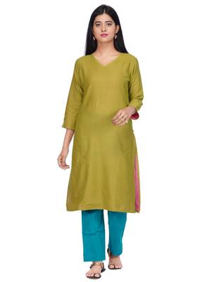 Green woven cotton kurtas-and-kurtis 1