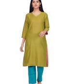 Green woven cotton kurtas-and-kurtis