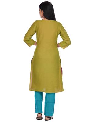Green woven cotton kurtas-and-kurtis 3