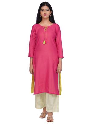 Pink woven cotton kurtas-and-kurtis 1