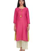 Pink woven cotton kurtas-and-kurtis