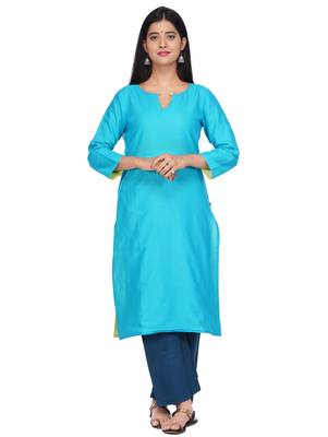 Blue woven cotton kurtas-and-kurtis 1