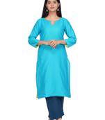 Blue woven cotton kurtas-and-kurtis