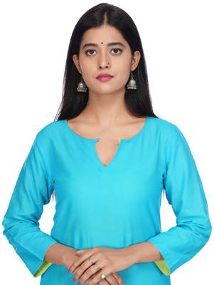Blue woven cotton kurtas-and-kurtis 3