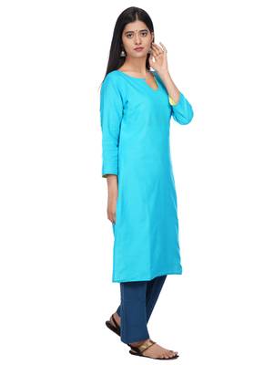 Blue woven cotton kurtas-and-kurtis 4