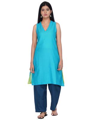 Blue woven cotton kurtas-and-kurtis 1