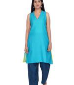 Blue woven cotton kurtas-and-kurtis