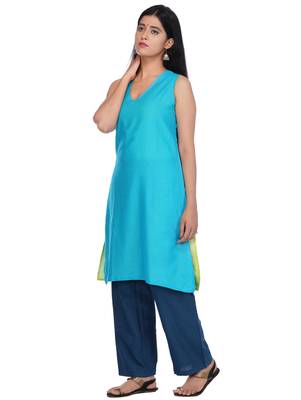 Blue woven cotton kurtas-and-kurtis 4