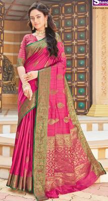 Pink woven banarasi silk saree with blouse 1