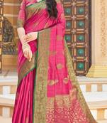 Pink woven banarasi silk saree with blouse