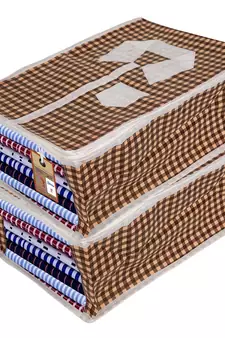 atorakushon   Fabric Mens Shirt Cover Pant T Shirt Clothes Organizer for Garment Storage Bags Pack of 2 (Check Brown)