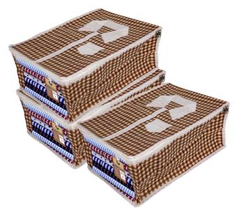 atorakushon   Fabric Mens Shirt Cover Pant T Shirt Clothes Organizer for Garment Storage Bags Pack of 3 (Check Brown) 1