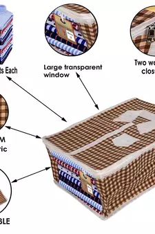 atorakushon   Fabric Mens Shirt Cover Pant T Shirt Clothes Organizer for Garment Storage Bags Pack of 3 (Check Brown)