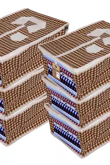 atorakushon   Fabric Mens Shirt Cover Pant T Shirt Clothes Organizer for Garment Storage Bags Pack of 6 (Check Brown)
