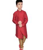 Red plain poly dupion boys-kurta-pyjama