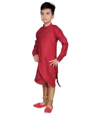 Red plain poly dupion boys-kurta-pyjama 2