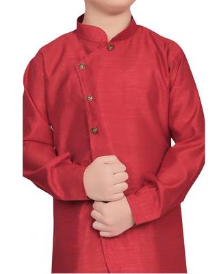 Red plain poly dupion boys-kurta-pyjama 3