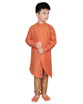 Orange plain poly dupion boys-kurta-pyjama 1