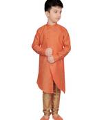 Orange plain poly dupion boys-kurta-pyjama