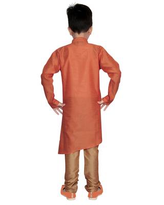 Orange plain poly dupion boys-kurta-pyjama 2